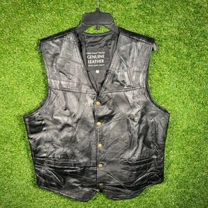 Navarre‎ Leather Company Italian Stone Design Patchwork Biker Vest Black XL 4320